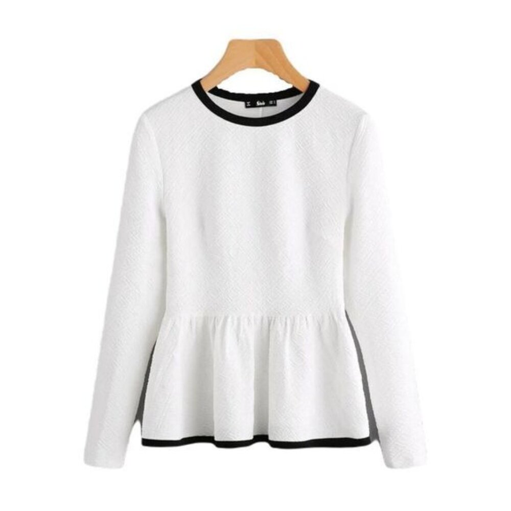 New SHEIN Contrast Binding Textured‎ Peplum Blouse Small